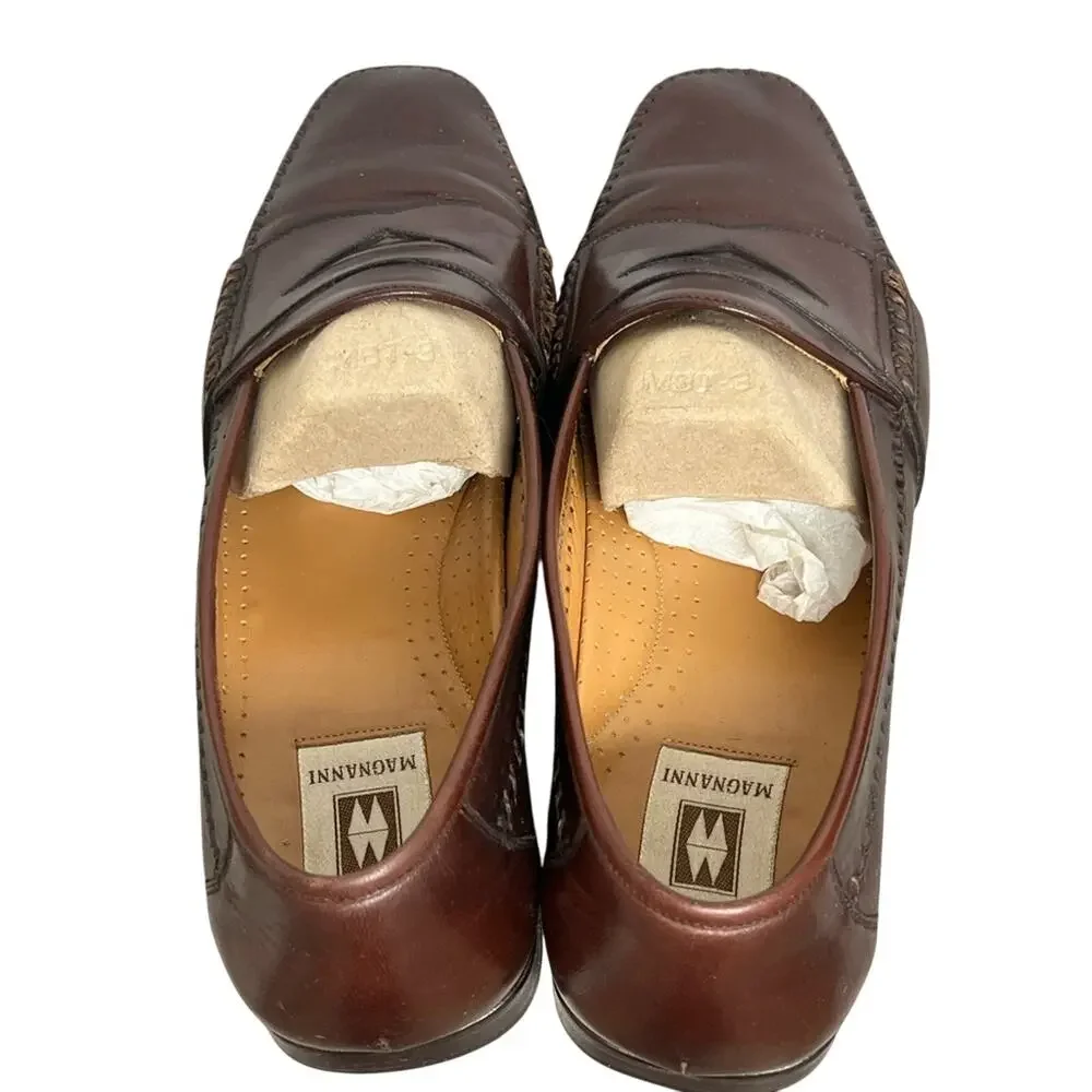 Magnanni Leather Stitched Cognac Loafers Shoes Size 10 M Men’s B759